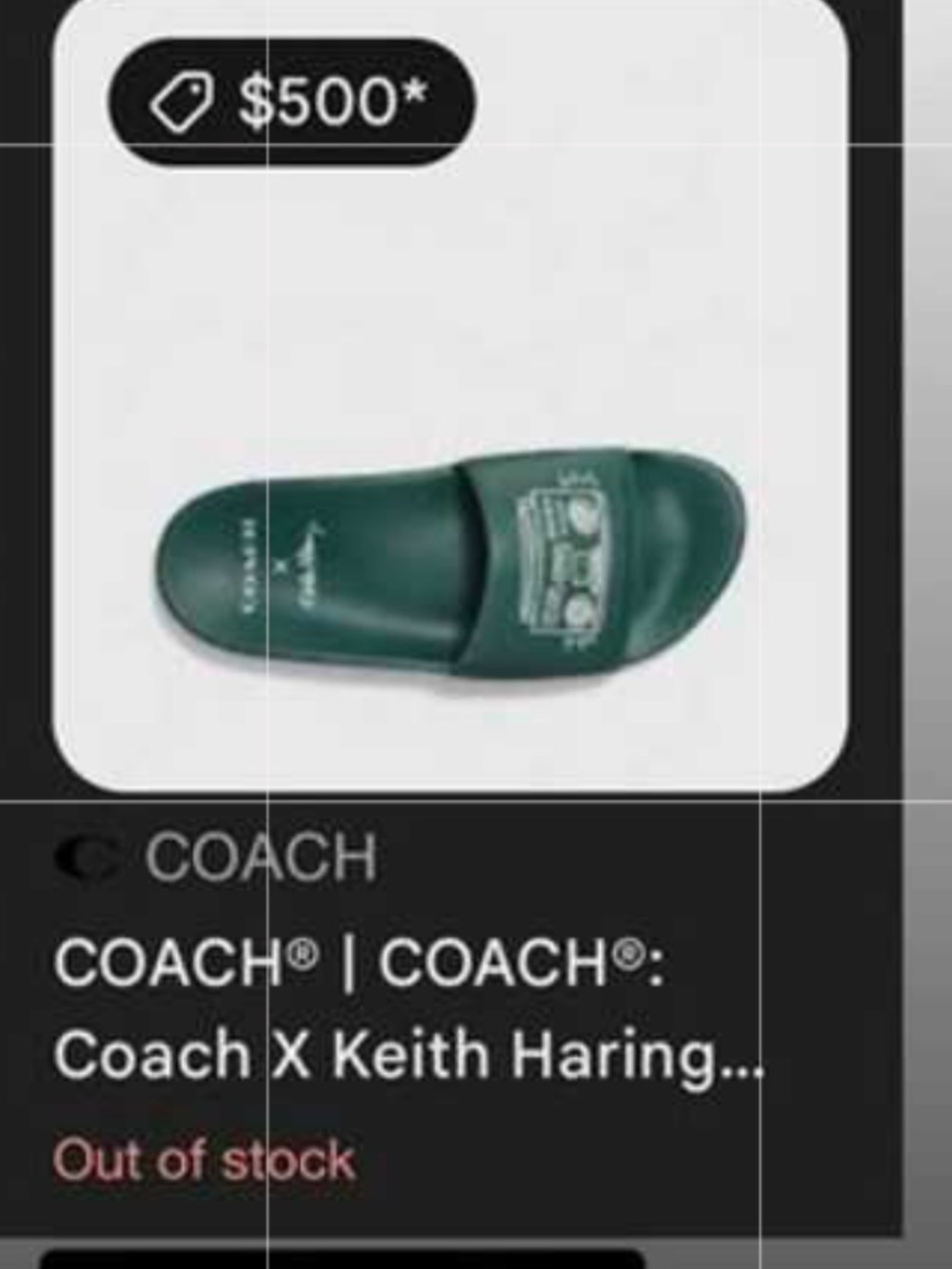 Coach and Keith Haring collaboration Dark Green  Slide Sandals with White Print - Picture 5 of 5
